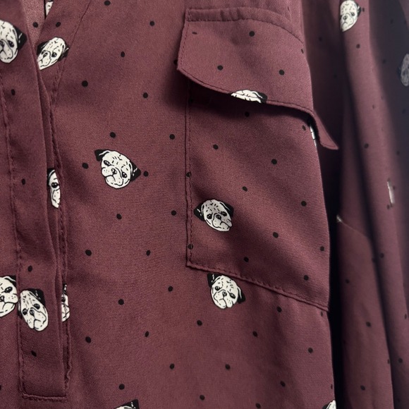 Torrid Harper Blouse Top Pug Dog Print 3/4 Roll Tab Sleeve Plus Size 0 L - Picture 4 of 9